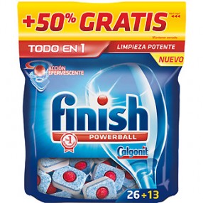 FINISH POWER BALL Calgonit detergente lavavajillas todo en 1 envase 25 +25 unidades